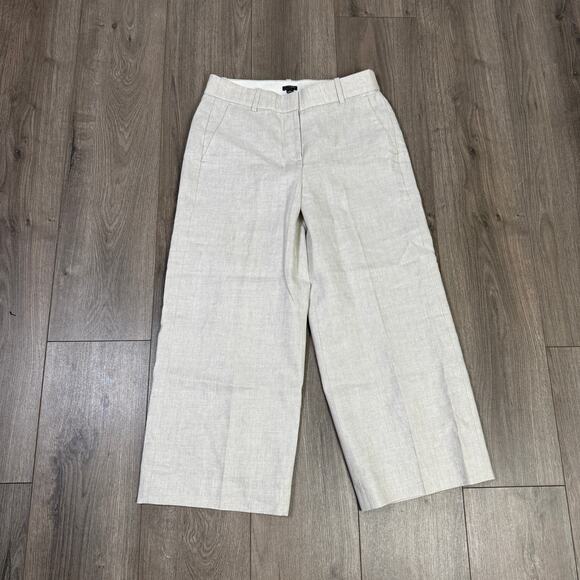 J.Crew Petite Sydney Pants Sz 6P Flax Stretch Linen Blend Wide Leg Midrise Lined - Picture 4 of 10